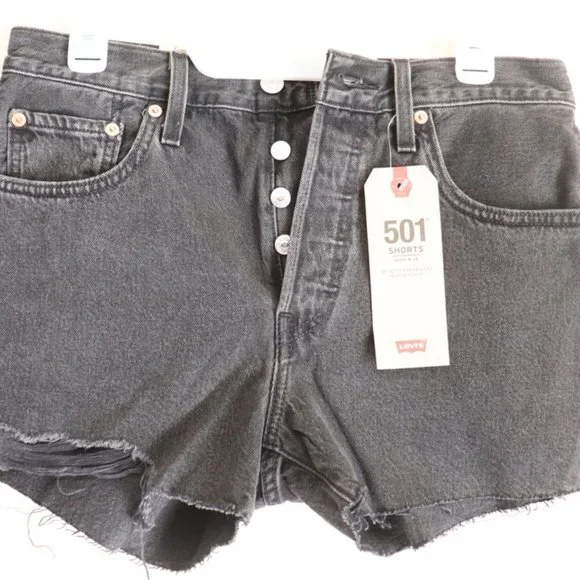 SOLD Levis 501 Women’s Shorts High Rise Button Fly Black Distressed Size 27 NWT - Picture 3 of 5
